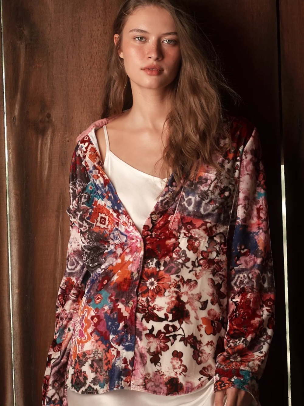 NWT Anthropologie The Hadley Velvet Relaxed Buttondown Shirt by Pilcro MP Pink